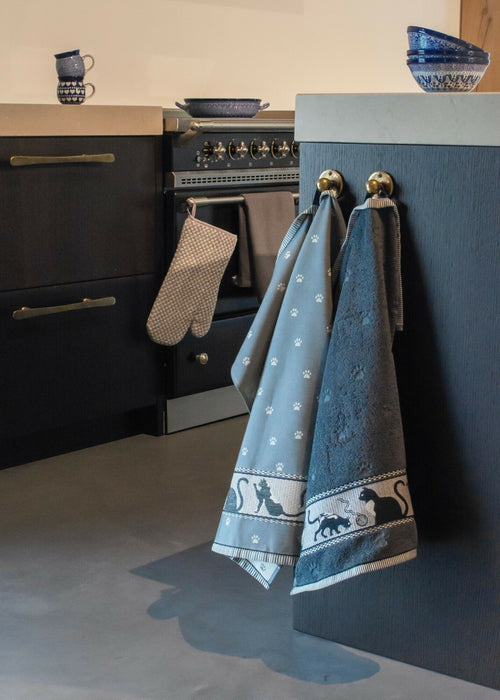Luxe Keukendoek en Theedoek Kat Antraciet -  Bunzlau Castle - 100% biologisch GOTS katoen