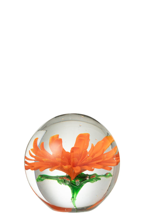 J-Line presse-papier Aster Rond - glas - transparant/oranje - large