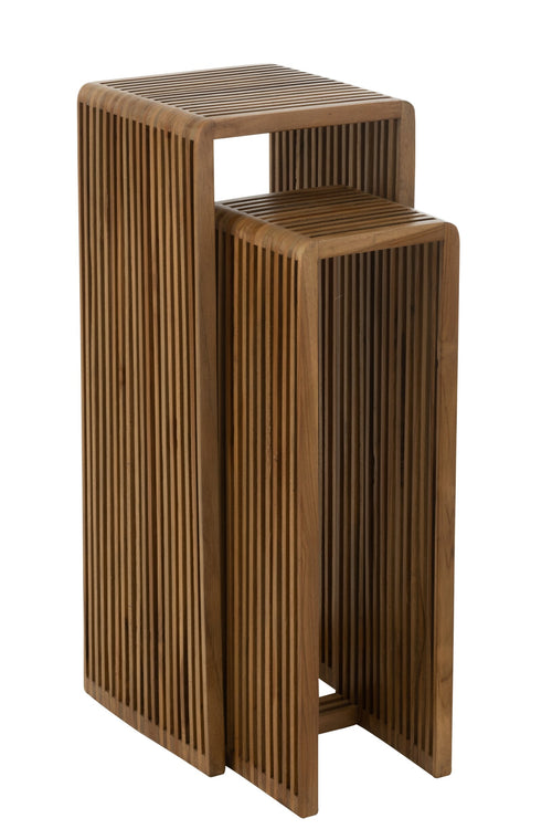 J-Line bijzetafel Kubus - hout - naturel - set van 2