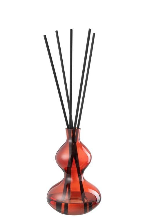 J-Line geurolie + stokjes Olive & Frank Incense - glas - rood - small