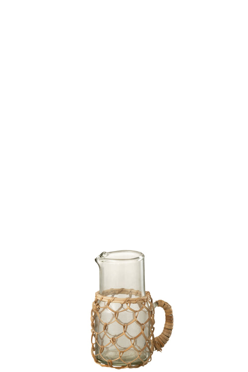 J-Line karaf Breiwerk Oor - glas/riet - transparant - small