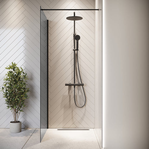 Badplaats Douchewand Rizani 50 x 200 cm – Zwart – Rookglas Inloopdouche 8 mm Veiligheidsglas