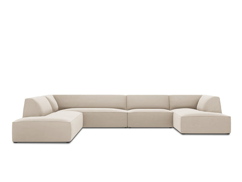 Micadoni Panoramische hoekbank links Ruby 7-zits, flueel, beige - 273x366x69cm