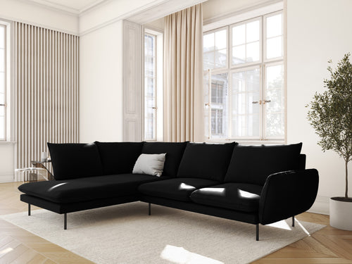 Cosmopolitan Design linker hoekbank Vienna 6-zits, flueel, zwart - 185x275x95cm