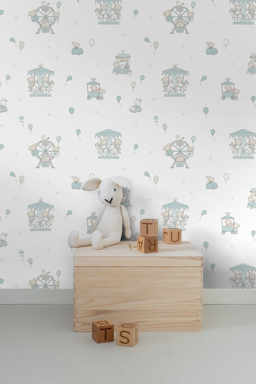 Sanders & Sanders behang dieren mintgroen en wit - 53 cm x 10 m - 640556