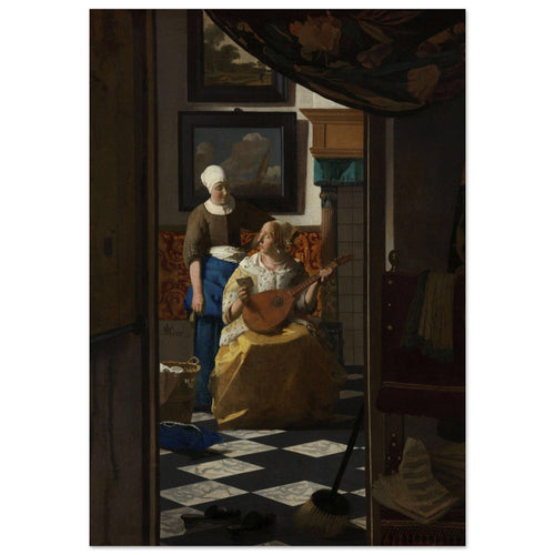 Artfulprints Poster met Lijst Johannes Vermeer - De liefdesbrief   - 70x100 cm - Bruin