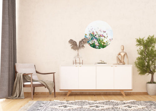 Sanders & Sanders zelfklevende behangcirkel bloemen groen, roze en wit - Ø 70 cm - 601088