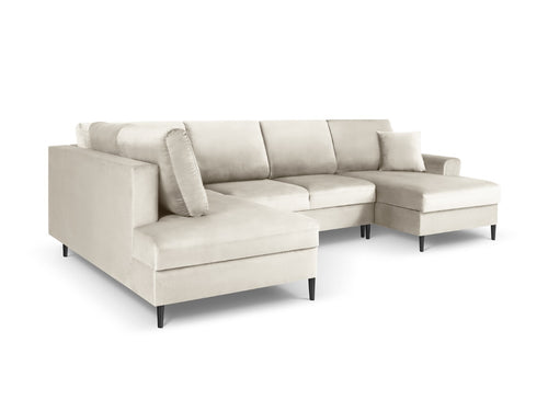 Cosmopolitan Design Links panoramische slaapbank met opbergdoos Kyoto 7-zits, flueel, lichtbeige - 194x313x88cm