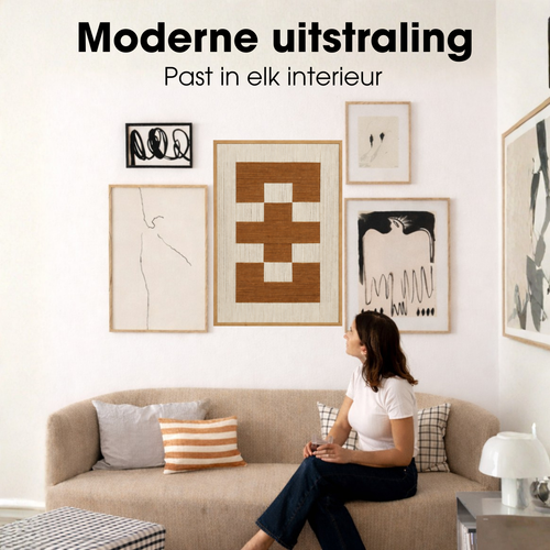 Mica Decorations Wanddecoratie - Wandpaneel Abstracte Kunst 70 x 50 x 2,5 cm - Woondecoratie voor Woonkamer of Slaapkamer - Bruin