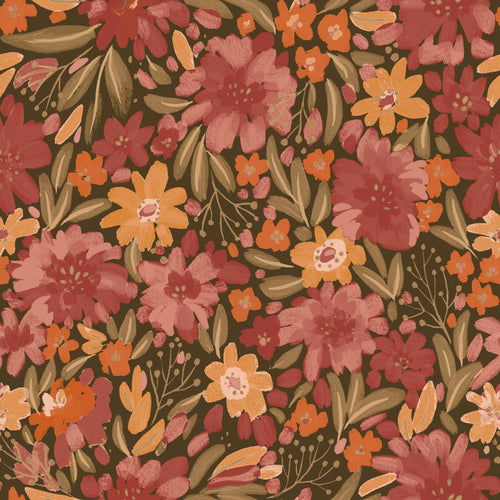 ESTAhome behang bloemen groen, rood en oranje - 50 x 900 cm - 132197