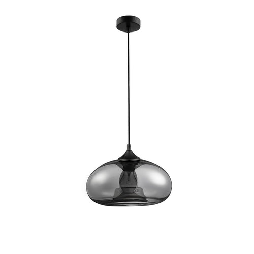 Merano Gilbert 28cm Dome Hanglamp Plafondlamp Chroom Glas Zwart Metaal Zwart Stof Draad LED E27