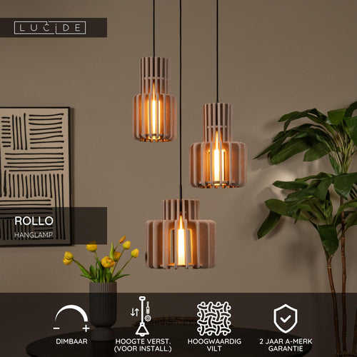 Lucide hanglamp ROLLO - 3xE27 - Taupe