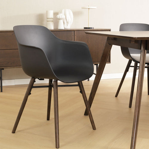 Nolon Nena-Puk Eetkamerstoelen Set van 2 - Zwart - Walnoot Poten