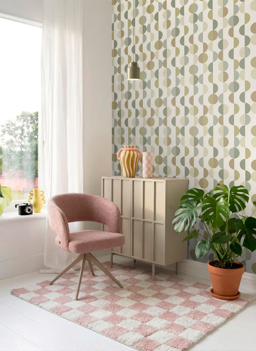 ESTAhome behang grafisch motief groen en beige - 50 x 900 cm - 131992