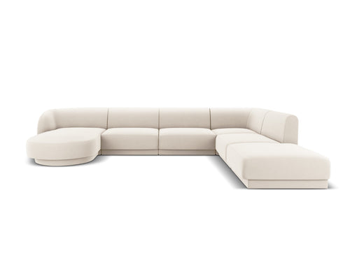 Micadoni Panoramische hoekbank rechts Miley 6-zits, flueel, lichtbeige - 255x330x70cm