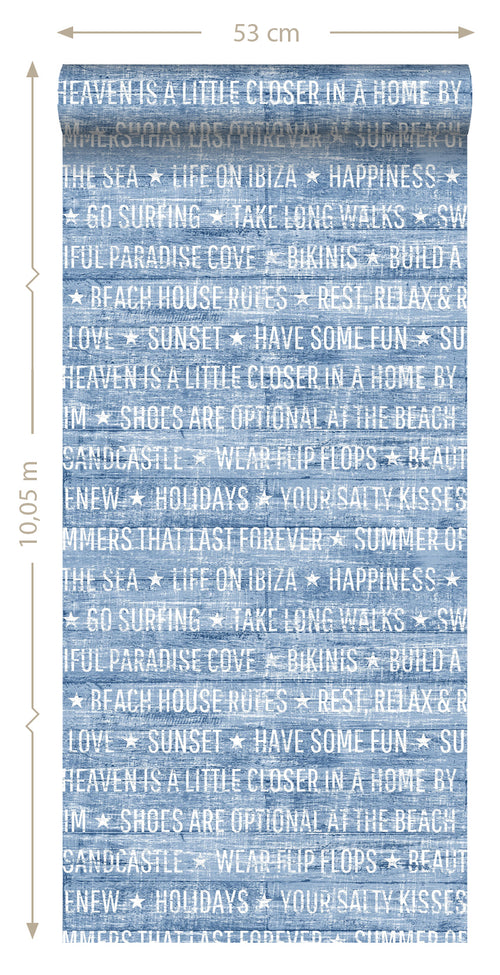 ESTAhome behang zomerse quotes blauw - 53 cm x 10.05 m - 148643