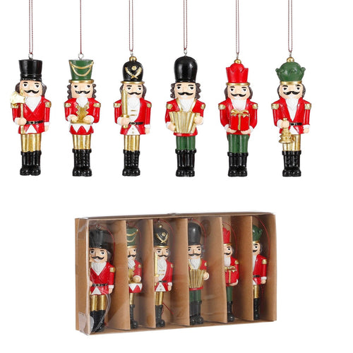 Mica Decorations Kerstornament Notenkraker - Set van 6 - L4 x B2 x H11 cm - Polyester - Rood