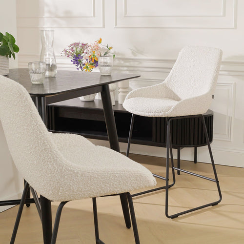Nolon Nino-Isa Barkrukken Set van 2 - Bouclé Beige - Zwart - 75 cm