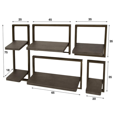 Giga Meubel Wandschap Ferro - Metaal - Set van 5 - 65x18x35cm