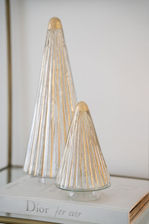 J-Line Kerstboom - glas - goud/transparant - small - set van 2