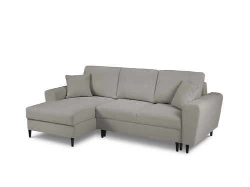 Cosmopolitan Design Uitklapbare hoekbank links met opbergdoos Kyoto 4-zits, boucle, grijs - 145x241x88cm