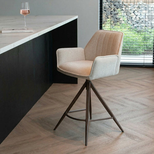 Giga Meubel Barstoel Noa Draaibaar - Beige/Walnoot - Set van 2