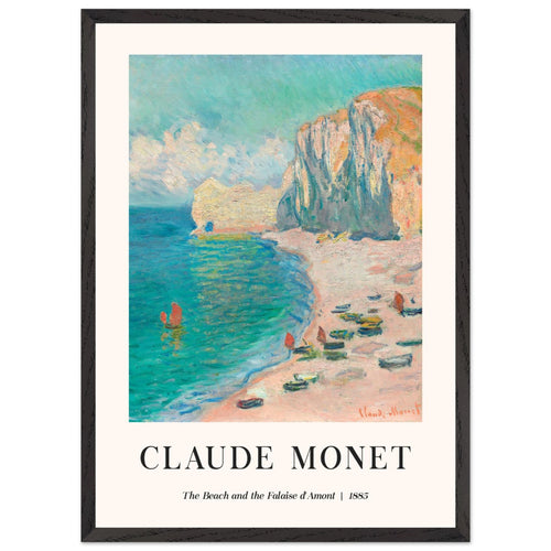 Artfulprints Poster met Lijst Claude Monet - The beach and the falaise d' Amont   - 50x70 cm - Blauw