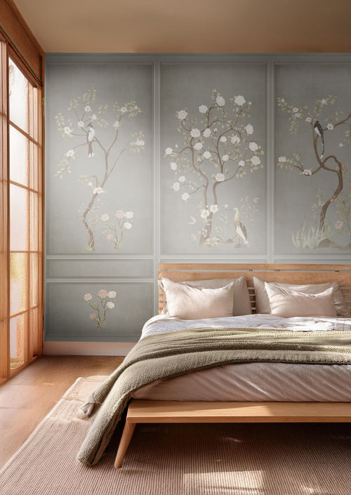 Sanders & Sanders fotobehang bloemen en vogels grijs - 318 x 280 cm - 640806