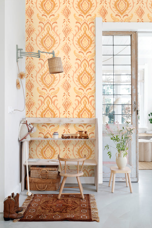 ESTAhome behang ornamenten geel en oranje - 50 x 900 cm - 131694