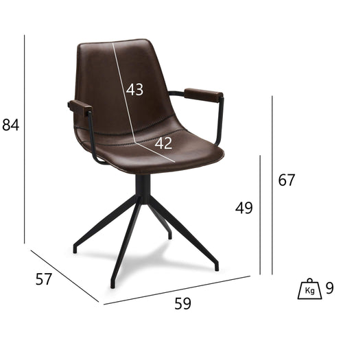 Furnhouse eetkamerstoelen armleuning Isabel - Donkerbruin - Kunstleer - Set van 6