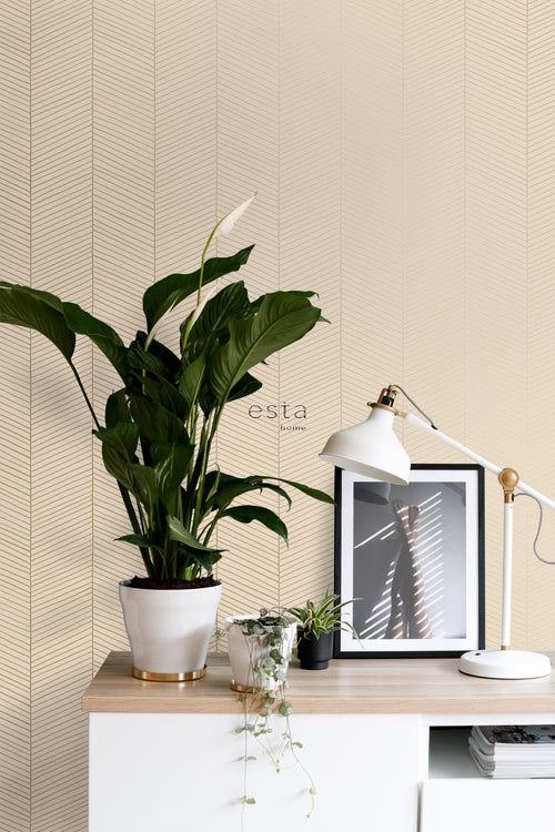 ESTAhome behang visgraat-motief licht perzikroze - 53 cm x 10.05 m - 139450