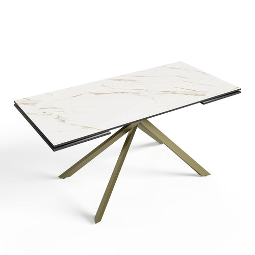 Sia Home - Uitschuifbare tafels GINKO  - Keramiek - Carrara wit en goud - 180cm