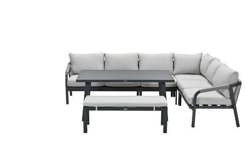 Lounge-diningset Monti - zwart - 7-persoons - aluminium