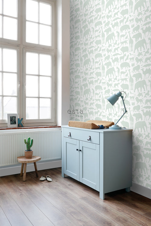 ESTAhome behang dieren mintgroen - 53 cm x 10.05 m - 139053