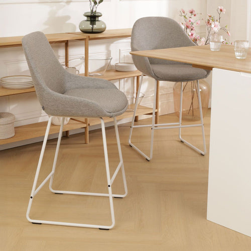 Nolon Nino-Isa Barkruk Warm Grijs - Stof - Wit Onderstel - 75 cm