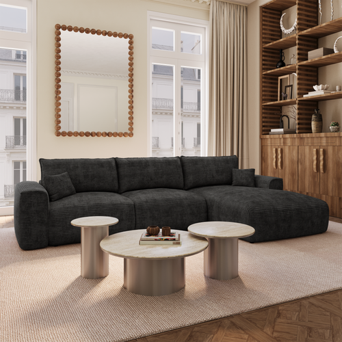 Premium Interiors - Rechthoekige hoekbank met slaapfunctie en opbergruimte COMO - corduroy zwart 297cm