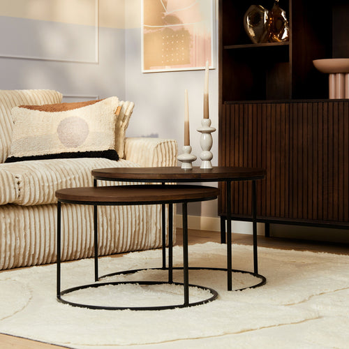 StarFurn Salontafel Madison - Rond Bruin Hout - Set van 2 - 70x70x45cm