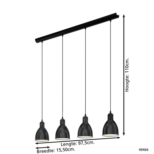 EGLO hanglamp Priddy - e27 - 97,5 cm - zwart/wit