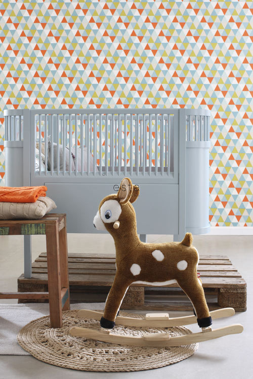 ESTAhome behang driehoekjes rood, geel en blauw - 53 cm x 10.05 m - 138715
