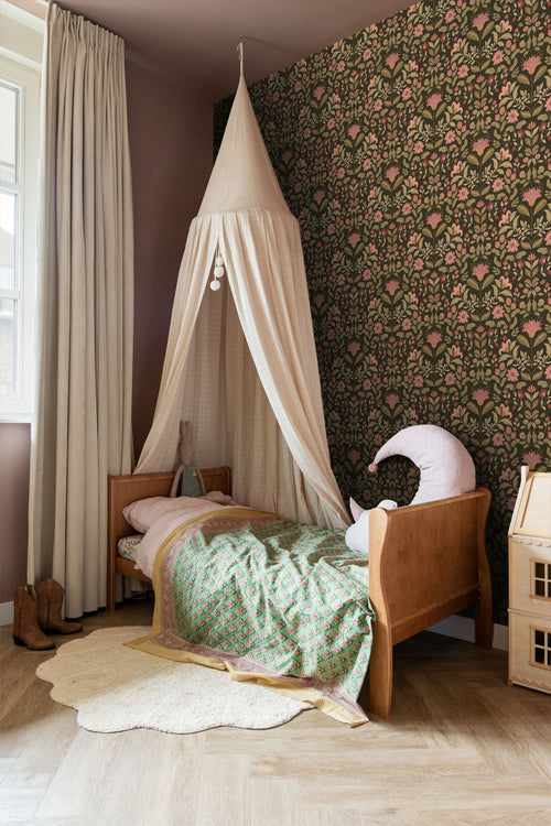 ESTAhome behang vintage bloemen groen en roze - 50 x 900 cm - 131893