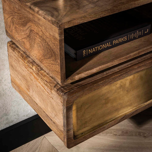 Giga Meubel Nachtkastje Brass - Naturel Hout - 40x30x33cm - vtwonen shop