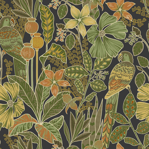 ESTAhome behang tropische bloemen en paradijsvogels vergrijsd olijfgroen - 50 x 900 cm - 131160 - vtwonen shop