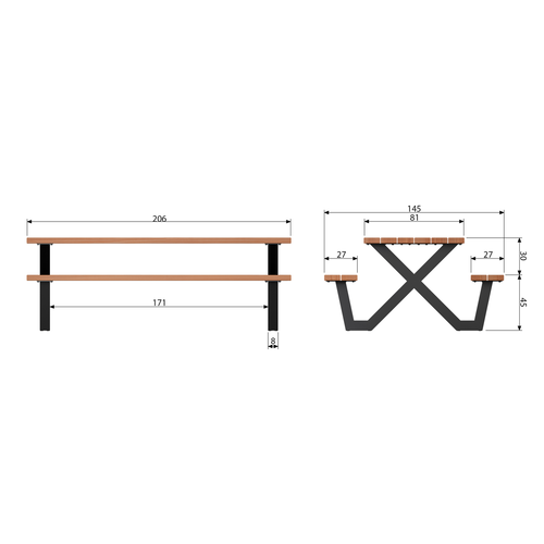 WOOOD picknicktafel met x-poot buiten Tablo - Naturel - 75x206x145 - vtwonen shop