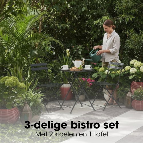 Mica Decorations Laurence Bistroset Metaal - Set van 3 - Tuinstoelen en Tuintafel - Balkonset 2 Personen - Bistrotafel Rond en Bistrostoel Bistro Set