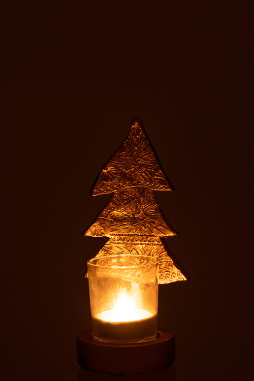 J-Line kaarshouder Kerstboom - kunststof - goud - small