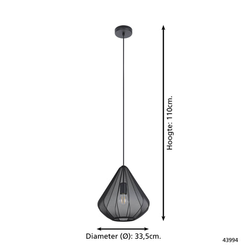 EGLO hanglamp Dolwen - e27 - ø 33,5 cm - zwart - textiel - vtwonen shop