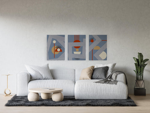 Set 3 Canvas 60x40 Abstract Blauw - vtwonen shop