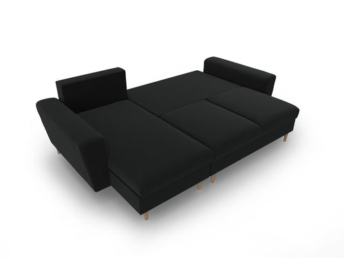 Cosmopolitan Design Omkeerbare converteerbare hoekbank met opbergdoos Kyoto 4-zits, flueel zwart - 145x241x88cm