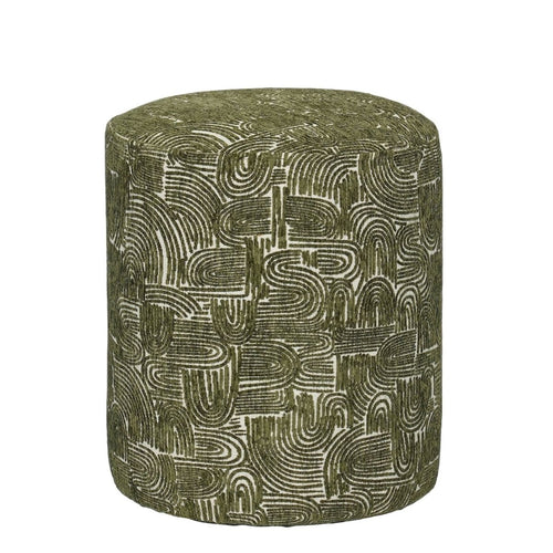 Mica Decorations Groove Kruk Groen FSC 100% - Decoratieve Kruk met Grafisch Patroon en Houten Pootjes - Ronde Kruk als Zitplek, Voetenbankje of