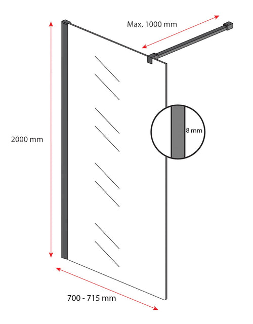 Badplaats Douchewand Rizani 70 x 200 cm – Zwart – Rookglas Inloopdouche 8 mm Veiligheidsglas
